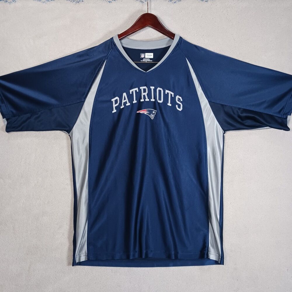 New England Patriots Men's XL Navy/Grey Jersey NFL Team Apparel Large Spell-out